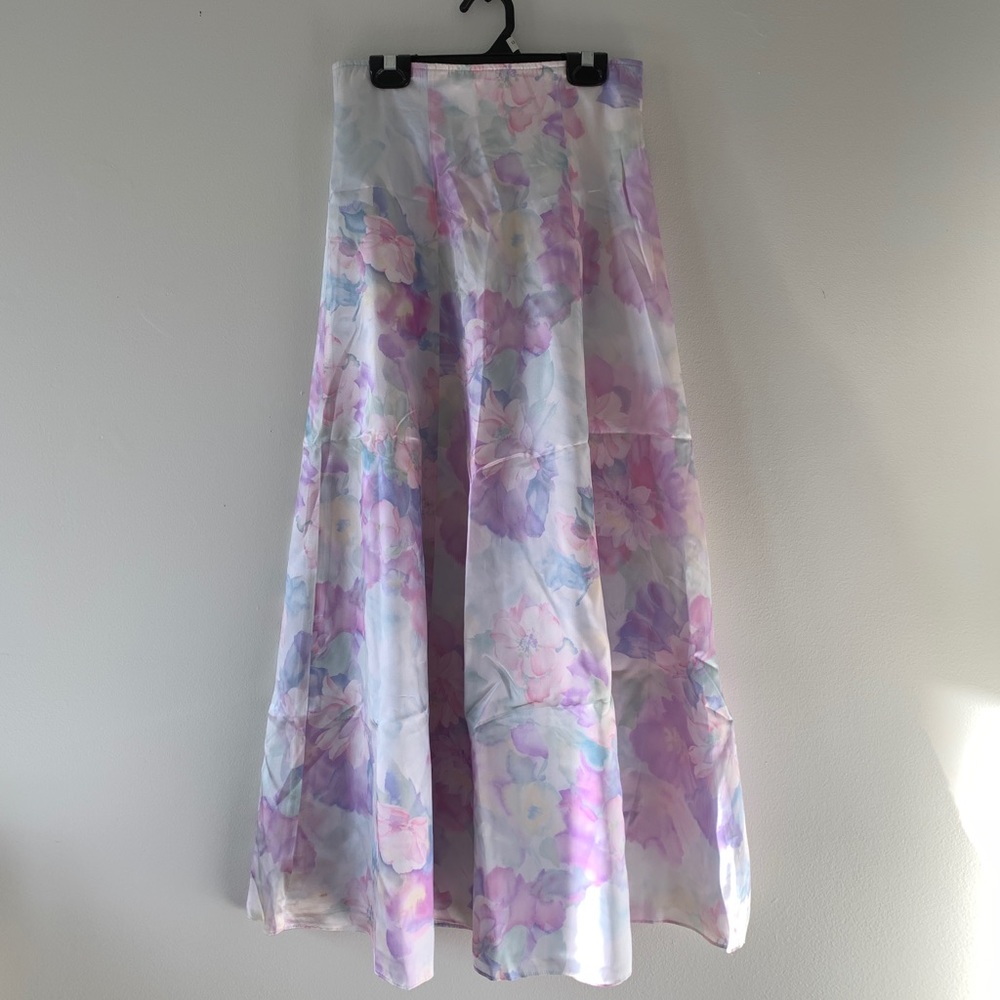 Vintage Pastel Floral Print Full Length Skirt
